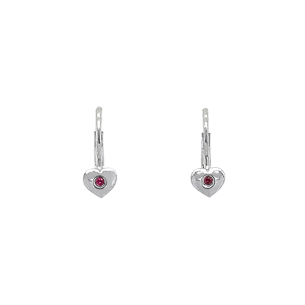 Vòng tai hình trái tim đính ruby trên vàng trắng