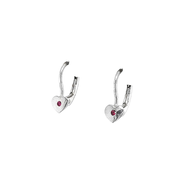 Vòng tai hình trái tim đính ruby trên vàng trắng