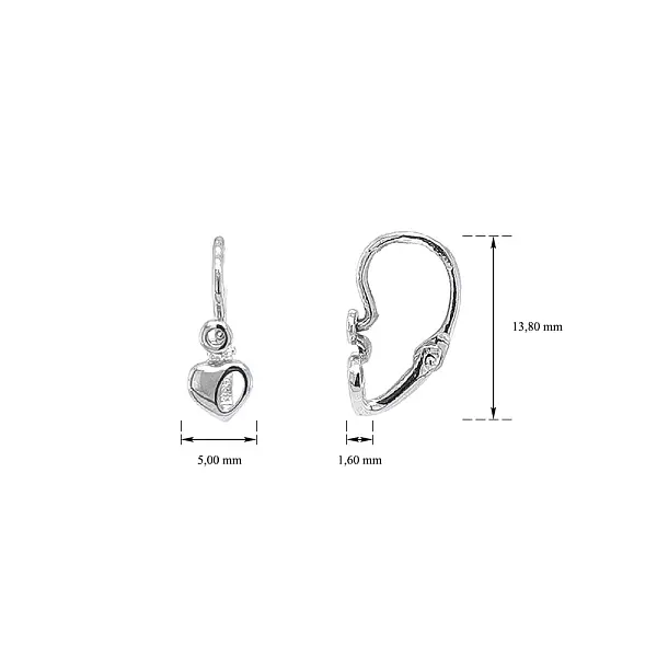 Vòng tai cho trẻ em hình trái tim bằng vàng trắng