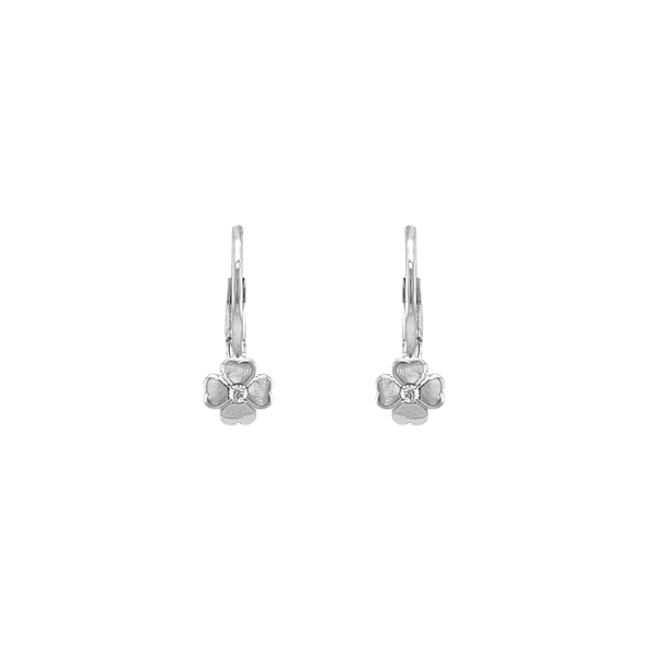 Vòng tai vàng hình lá bốn cánh đính đá zircon