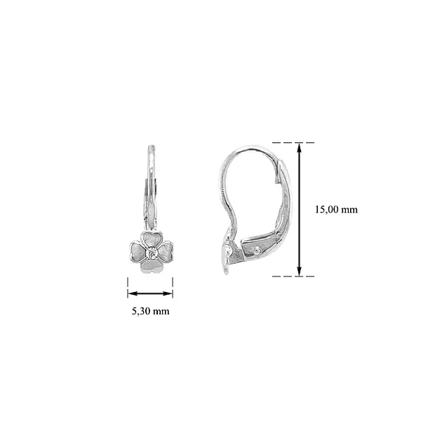 Vòng tai vàng hình lá bốn cánh đính đá zircon