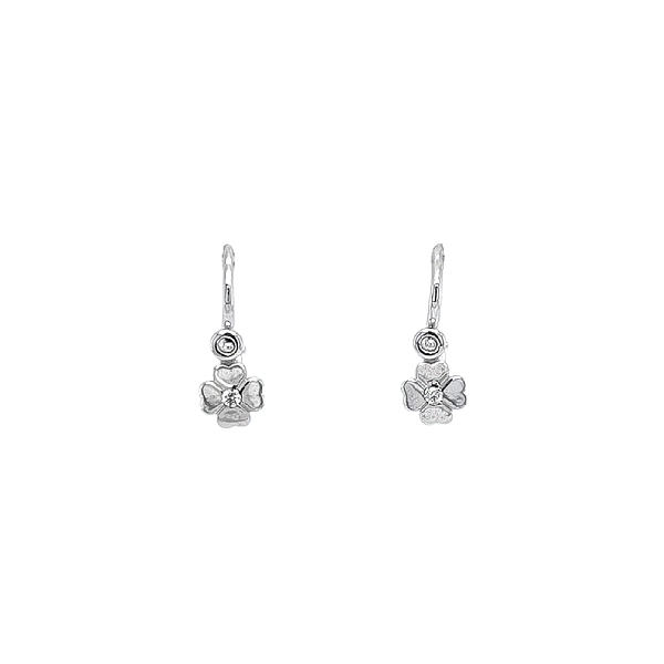 Vòng tai cho trẻ em hình lá bốn cánh với đá zircon