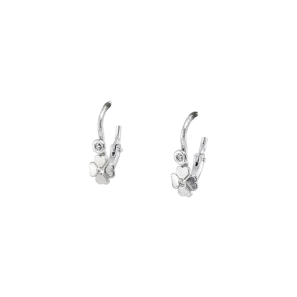 Vòng tai cho trẻ em hình lá bốn cánh với đá zircon