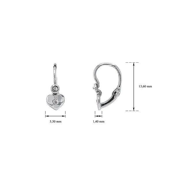 Khuyên tai hình trái tim cho trẻ em với đá zircon