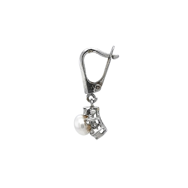 Hoa tai vàng trắng thanh lịch gắn ngọc trai và zircon