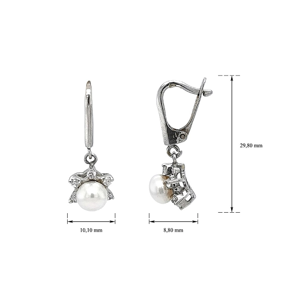 Hoa tai vàng trắng thanh lịch gắn ngọc trai và zircon