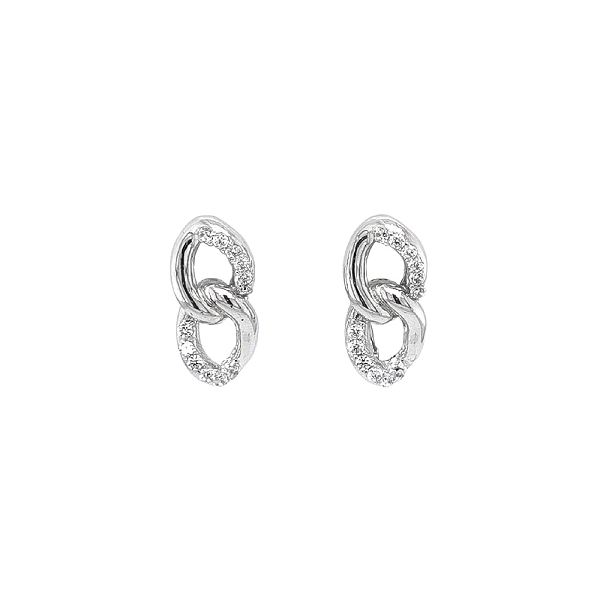 Vòng tai vàng trắng đính đá zircon với thiết kế liên kết đan xen