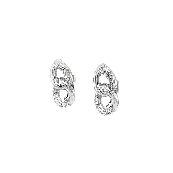 Vòng tai vàng trắng đính đá zircon với thiết kế liên kết đan xen