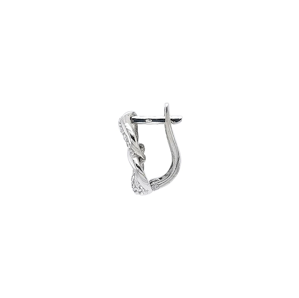Vòng tai vàng trắng đính đá zircon với thiết kế liên kết đan xen