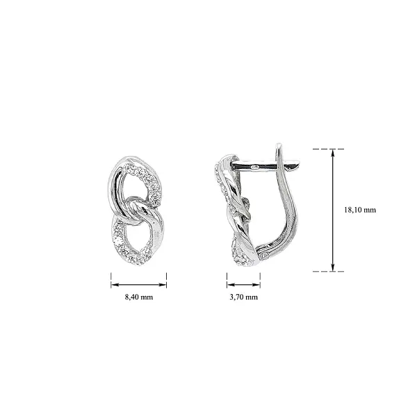 Vòng tai vàng trắng đính đá zircon với thiết kế liên kết đan xen