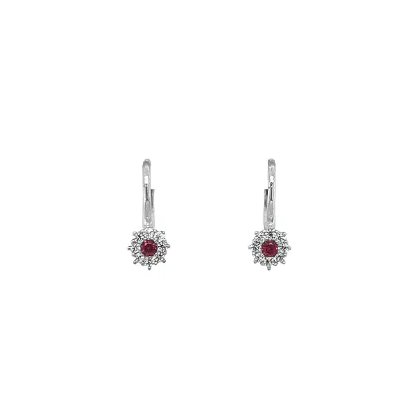 Vòng tai vàng trắng đính ruby và zircon cao cấp