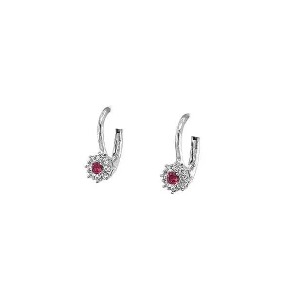 Vòng tai vàng trắng đính ruby và zircon cao cấp