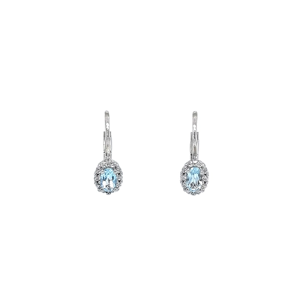 Vòng tai vàng trắng đính đá topaz xanh và zircon