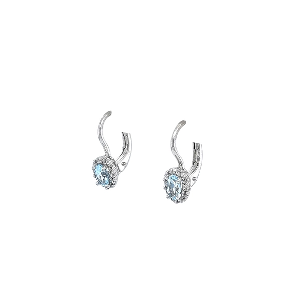 Vòng tai vàng trắng đính đá topaz xanh và zircon