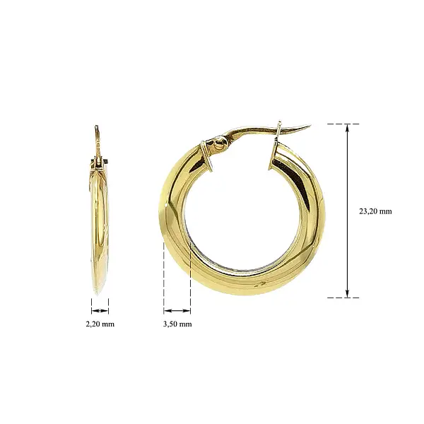 Vòng tai tròn bằng vàng phẳng với khóa thanh