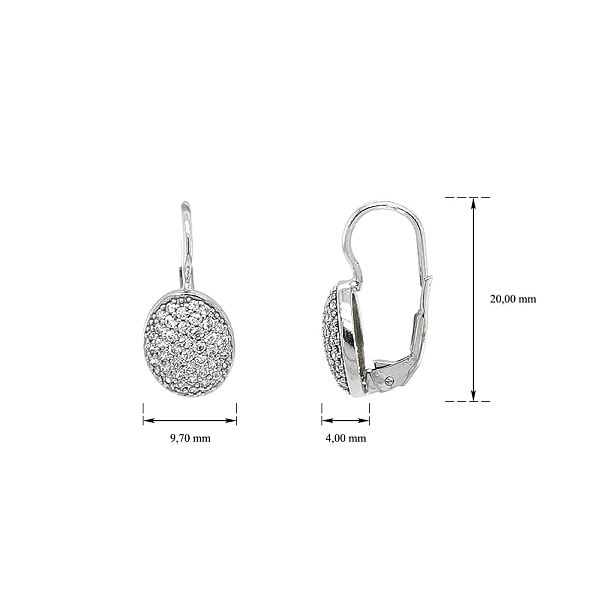 Vòng tai dài màu trắng vàng với đá zircon lấp lánh