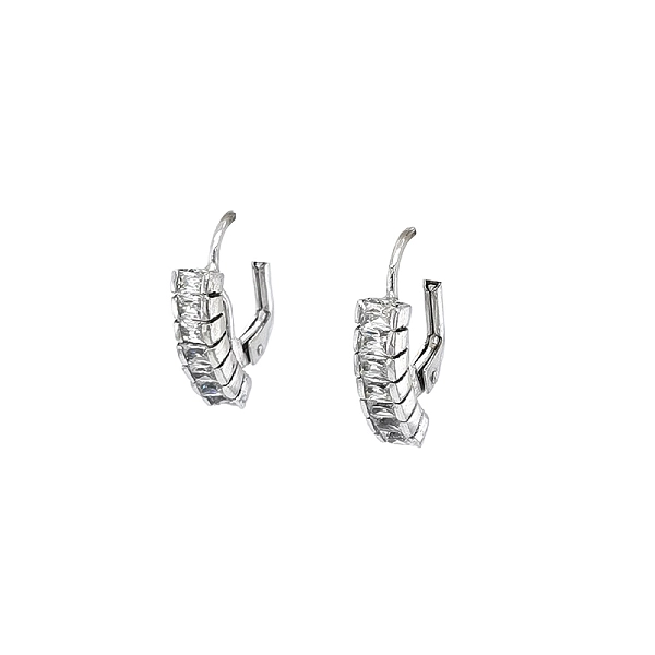 Hoa tai vàng trắng thanh lịch gắn zircon cắt baguette