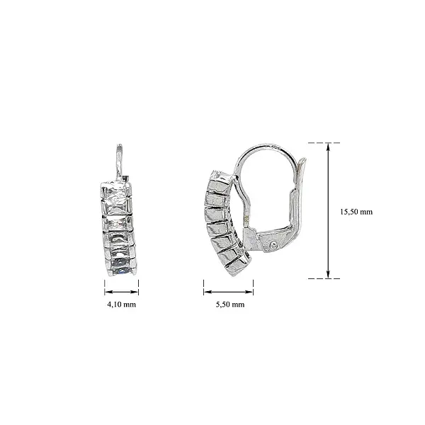 Hoa tai vàng trắng thanh lịch gắn zircon cắt baguette