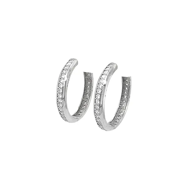 Vòng tai tròn với đá zircon trắng vàng