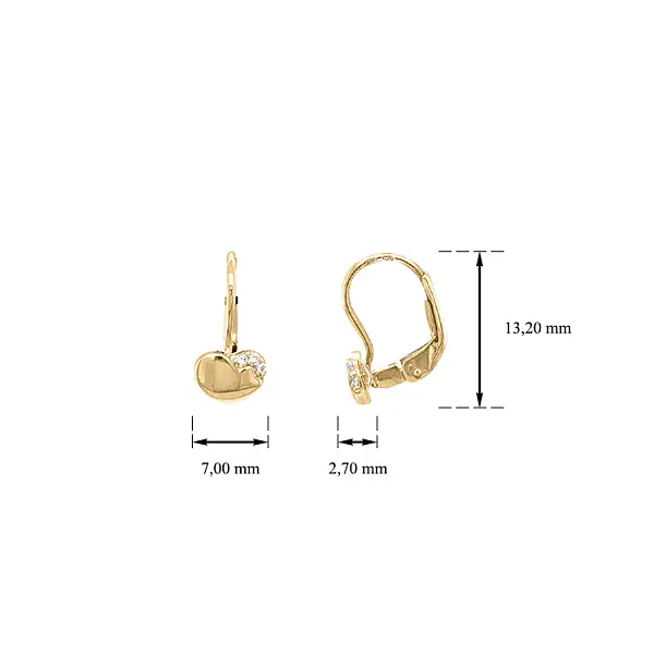 Vòng tai vàng hình trái tim đính đá zircon