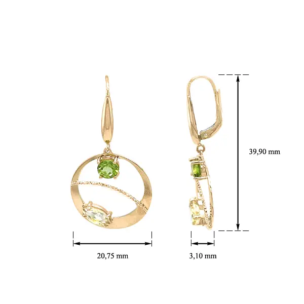 Vòng tai vàng đính đá lủng lẳng