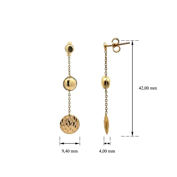 Vòng tai vàng đính đá lủng lẳng