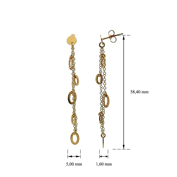 Vòng tai vàng đính đá lủng lẳng