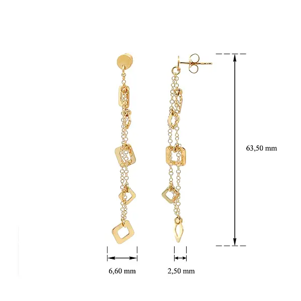 Vòng tai vàng đính đá lủng lẳng