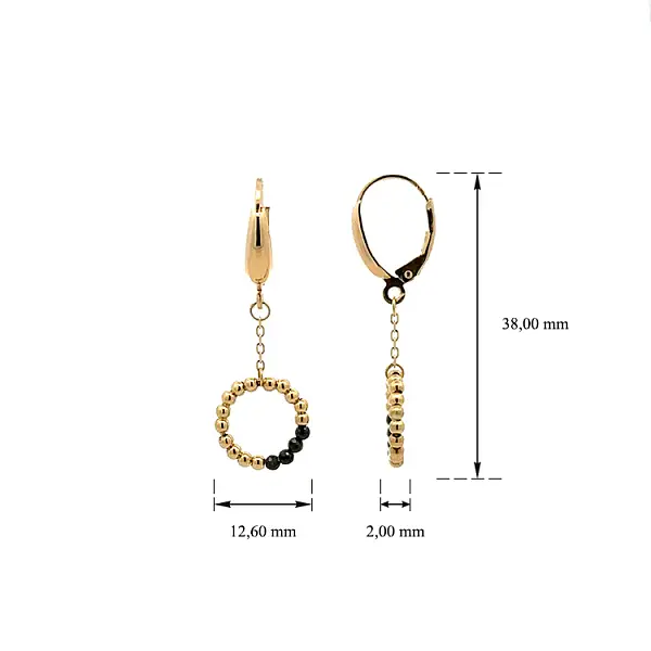 Vòng tai vàng đính đá đen