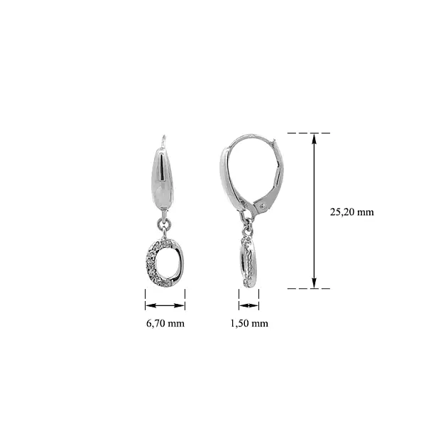 Vòng tai đeo dài bằng vàng trắng đính đá zircon