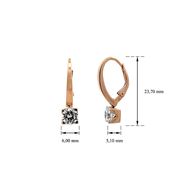 Vòng tai đeo dài với đá zircon màu vàng hồng