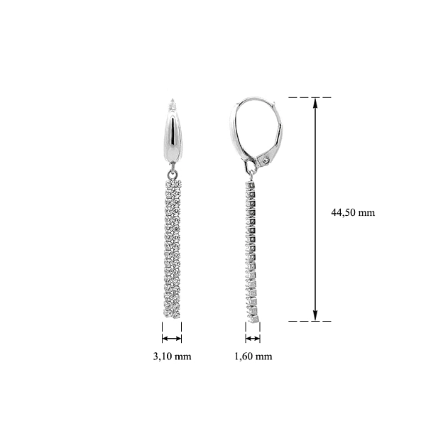 Vòng tai đeo dài bằng vàng trắng đính đá zircon