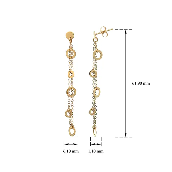 Vòng tai vàng đính đá lủng lẳng