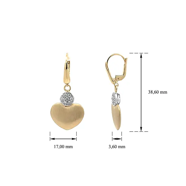 Vòng tai vàng với đá zircon hình trái tim