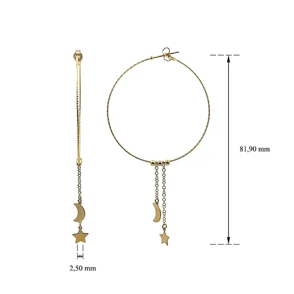 Vòng tai vàng đính đá lủng lẳng