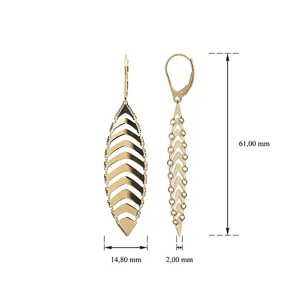 Vòng tai vàng đính đá lủng lẳng