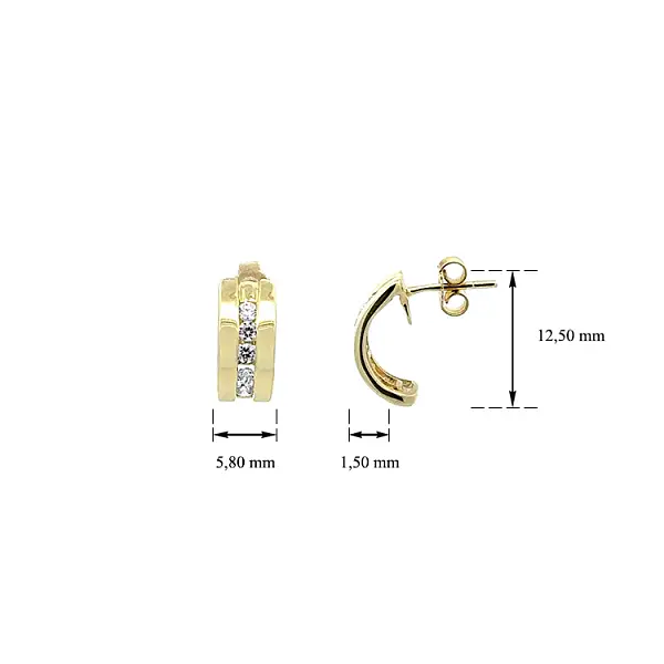 Vòng tai vàng đính đá zircon hình bán nguyệt