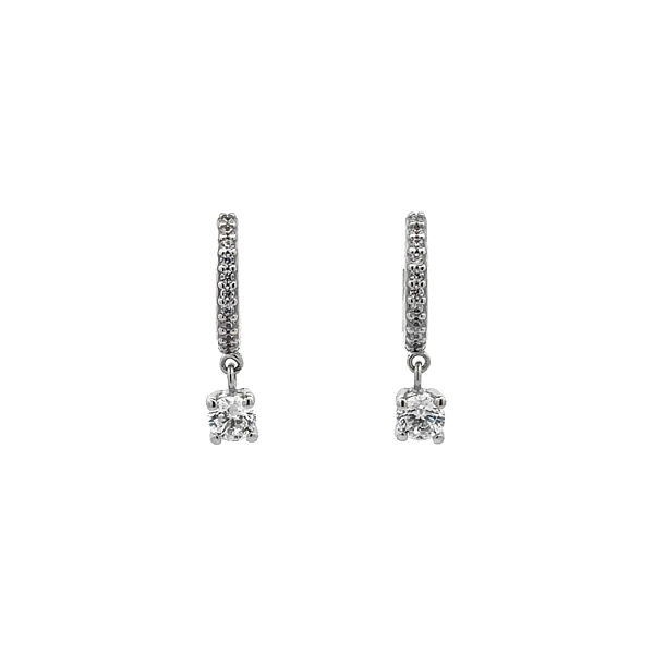 Vòng tai dạng chuỗi với đá zircon trắng và vàng trắng