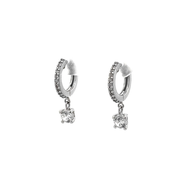 Vòng tai dạng chuỗi với đá zircon trắng và vàng trắng