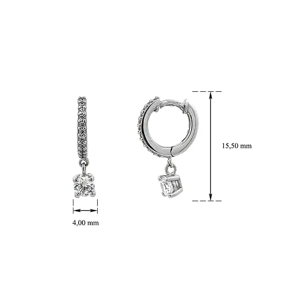 Vòng tai dạng chuỗi với đá zircon trắng và vàng trắng