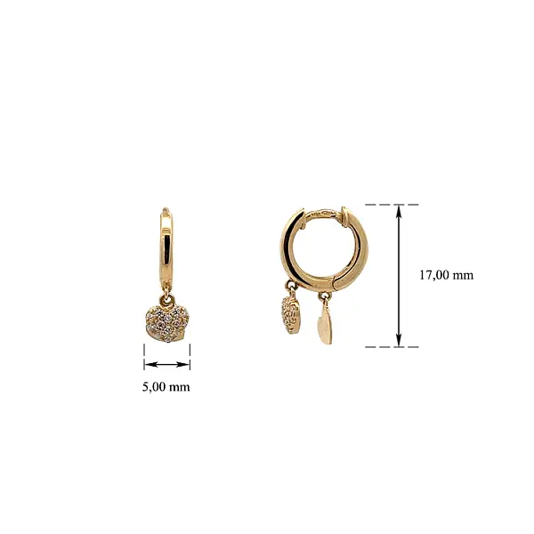 Vòng tai tròn vàng hình trái tim đính đá zircon