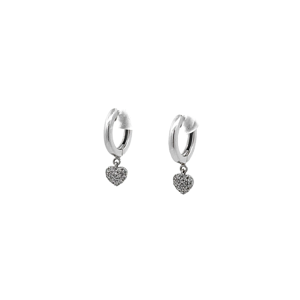 Khuyên tai hình trái tim với đá zircon trắng vàng