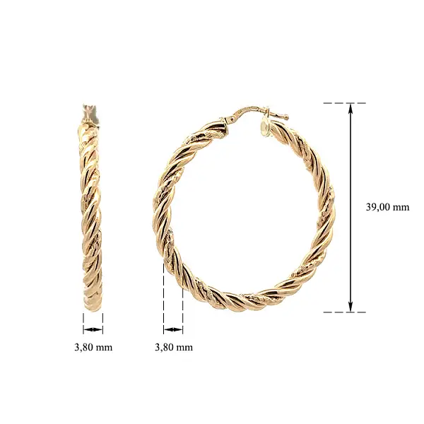 Vòng tai vàng vàng cao cấp hình tròn với thiết kế xoắn