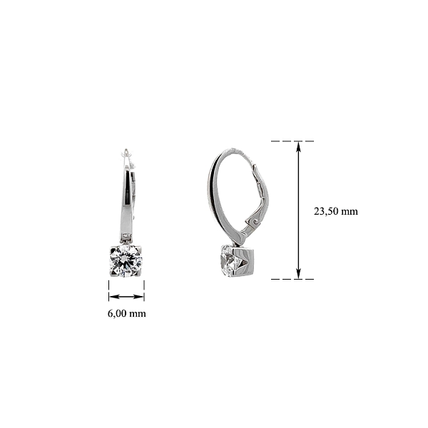 Vòng tai đeo dài bằng vàng trắng với đá zircon lấp lánh