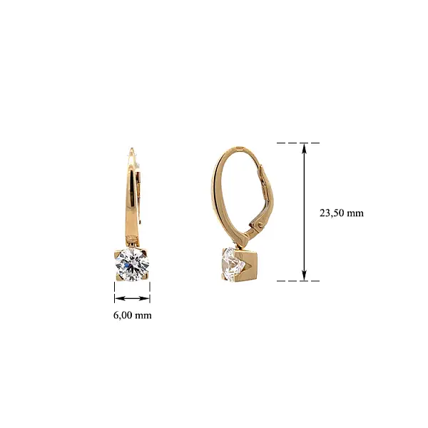 Vòng tai vàng vàng với đá zircon