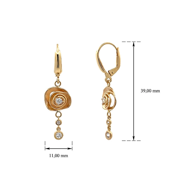 Vòng tai vàng đính đá cubic zirconia lấp lánh với thiết kế hoa hồng