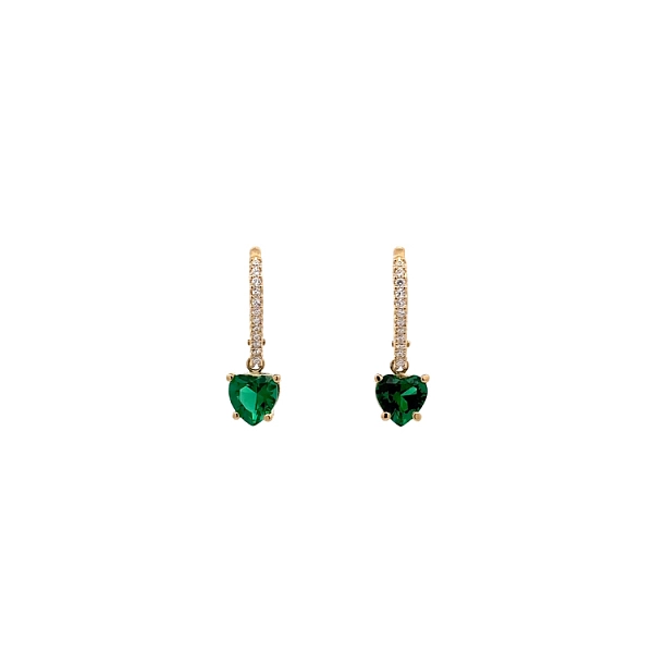 Vòng tai vàng đính zircon và hình trái tim màu xanh ngọc lục bảo