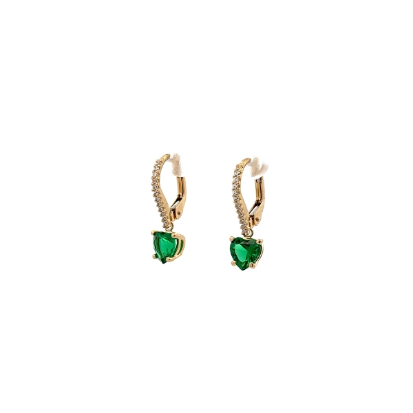 Vòng tai vàng đính zircon và hình trái tim màu xanh ngọc lục bảo
