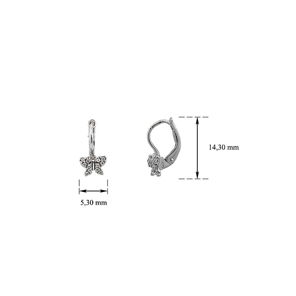 Bông tai hình bướm với đá zircon trắng vàng