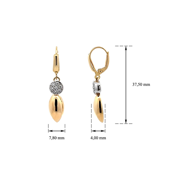Vòng tai dạng chuỗi với đá zircon trong vàng